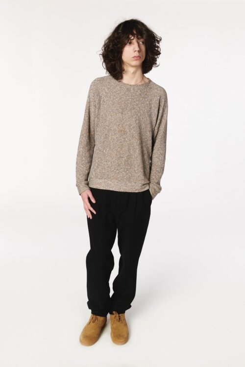 Long Sleeve Sweatshirt in a Beige, Brown and Cream Melange Japanese Double Sided Cotton Knit