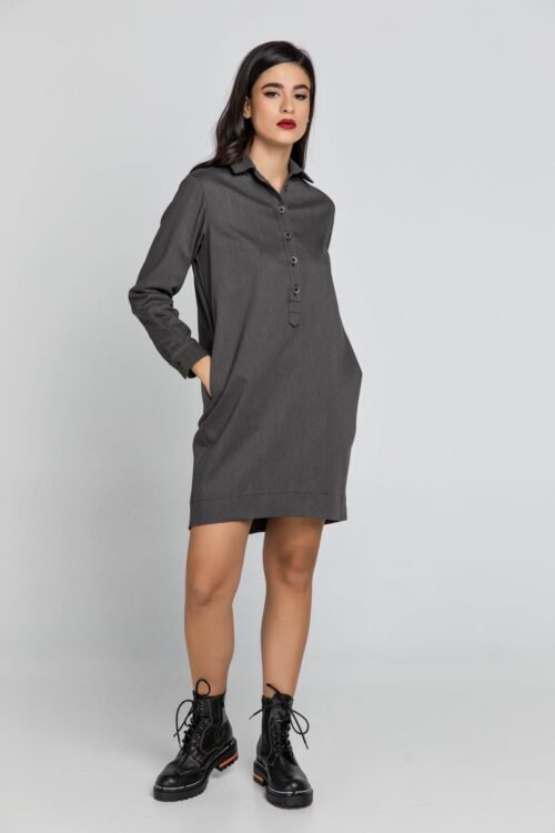 Dark Grey Tencel Shirt Dress by Conquista