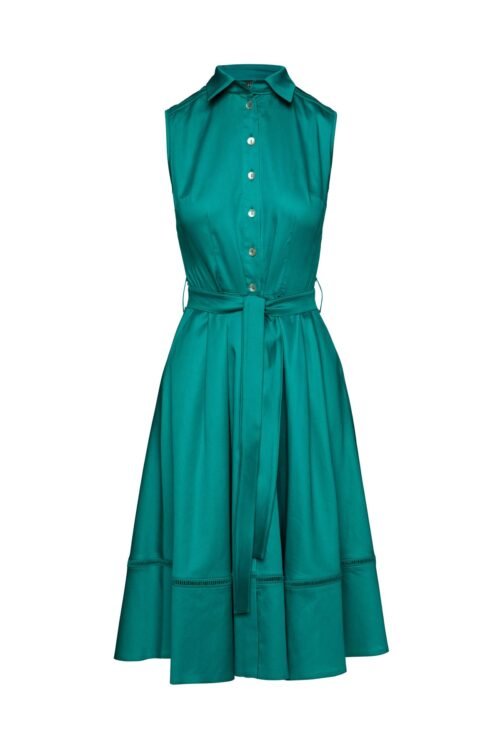 Pine Green Belted Dress with Braid Detail