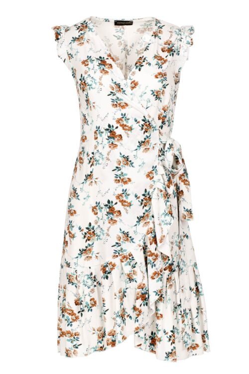 Ecru Floral Wrap Dress