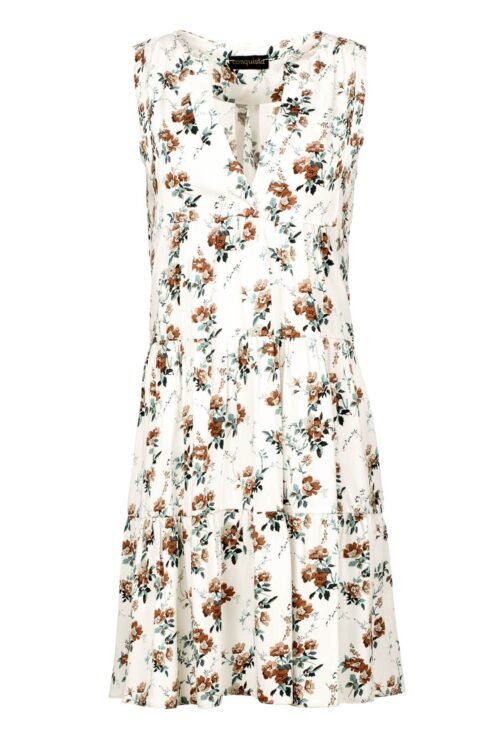 Sleeveless Ecru Floral A Line Dress