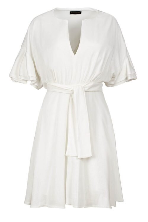 Ecru Dress with Ruffle Sleeves