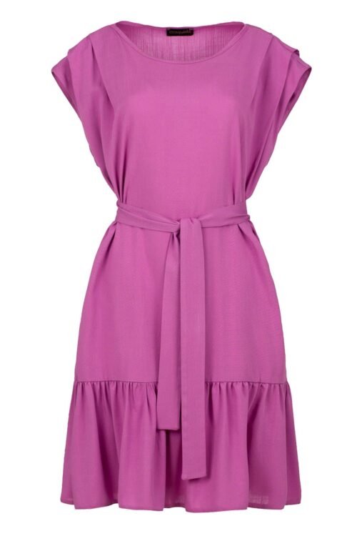 Pink Frill Detail Dress with Belt