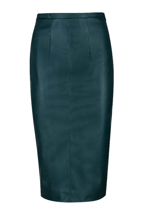 Dark Green Faux Leather High Waist Pencil Skirt