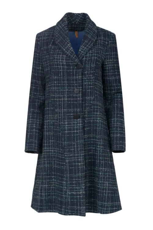 Knee Length Check Wool Coat with Lining