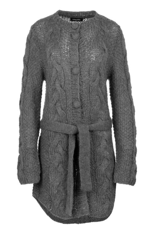 Jacquard Knit Cardigan with Buttons and Belt