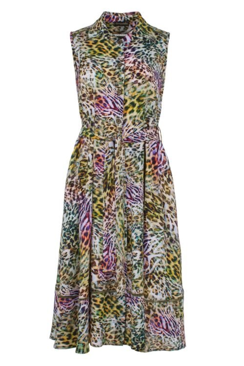 Animal Print Sleeveless Dress with Belt