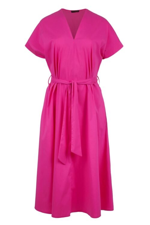 Fuchsia A Line Midi Dress with Belt