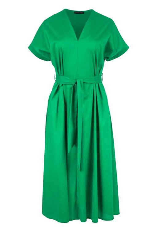 Green A Line Midi Dress with Belt