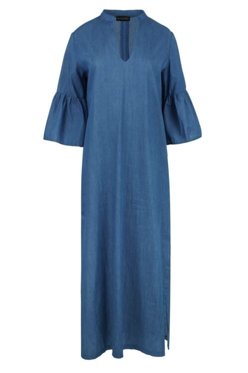 Denim Style Kaftan with Ruffle Detail