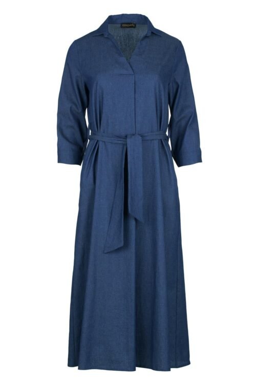 Sky Blue Midi Dress with Belt