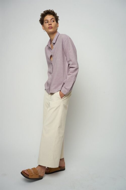 Cute Round Collar Shirt in a Purple Heather Grey Japanese Organic Cotton and Linen