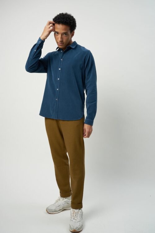 New Cute Collar Shirt in Night Blue Finest Japanese Baby Corduroy Cotton