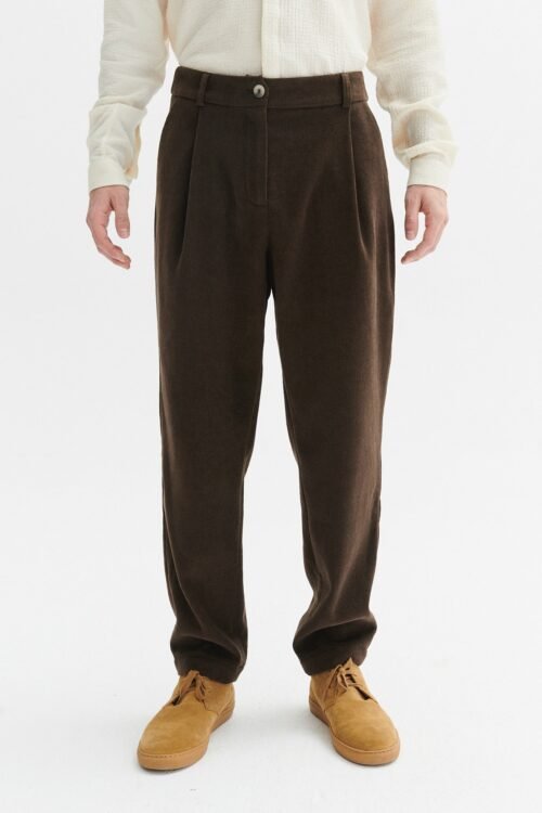 Genuine Trousers in a Brown Fine Ribbed Italian Organic Cotton and Wool by Albini