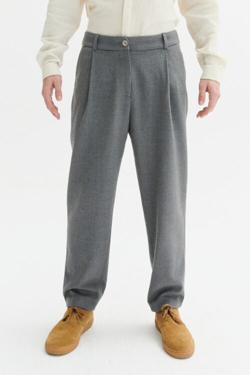 Genuine Trousers in a Grey Italian Virgin Wool and Cotton Seersucker by Subalpino