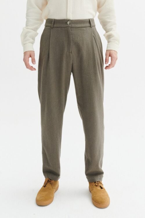 Genuine Trousers in a Taupe Italian Virgin Wool and Cotton Seersucker by Subalpino