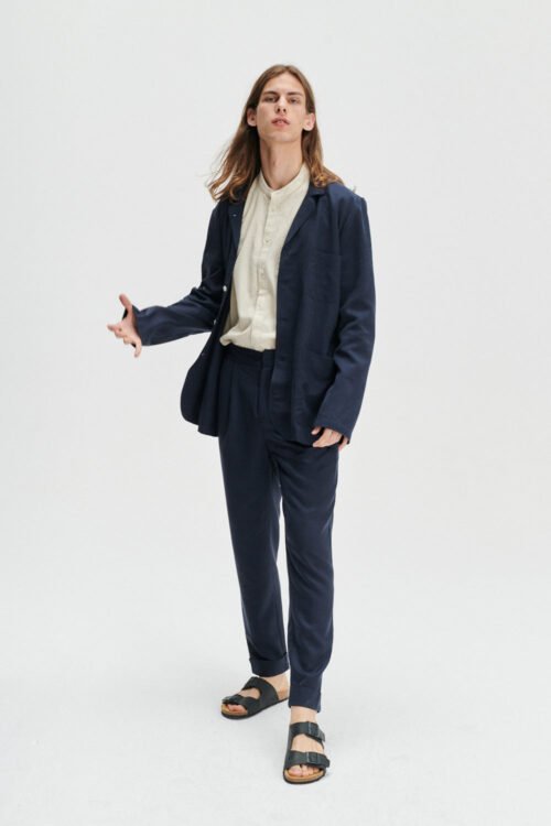 Versatile Sporting Jacket and Overshirt in a Navy Blue Fine Italian Lyocell