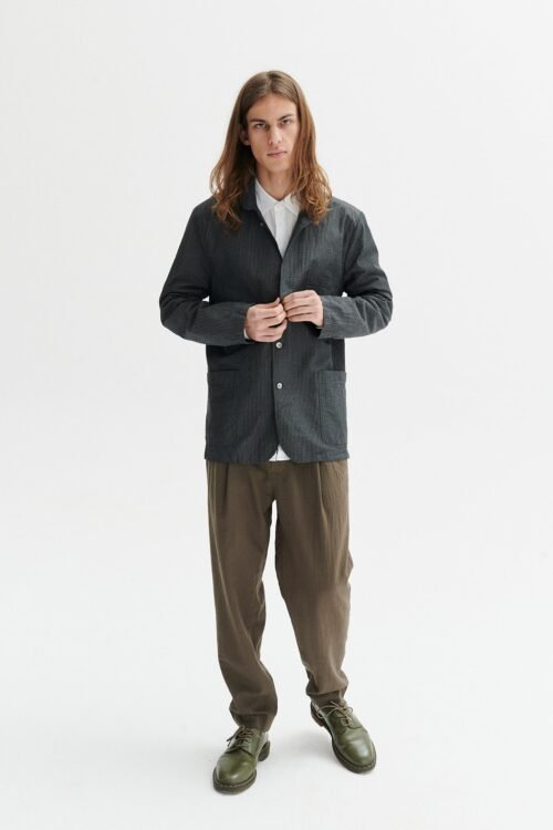 Versatile Sporting Jacket and Overshirt in a Fine Subtle Grey Striped Better Cotton Initiative Portuguese Cotton Seersucker