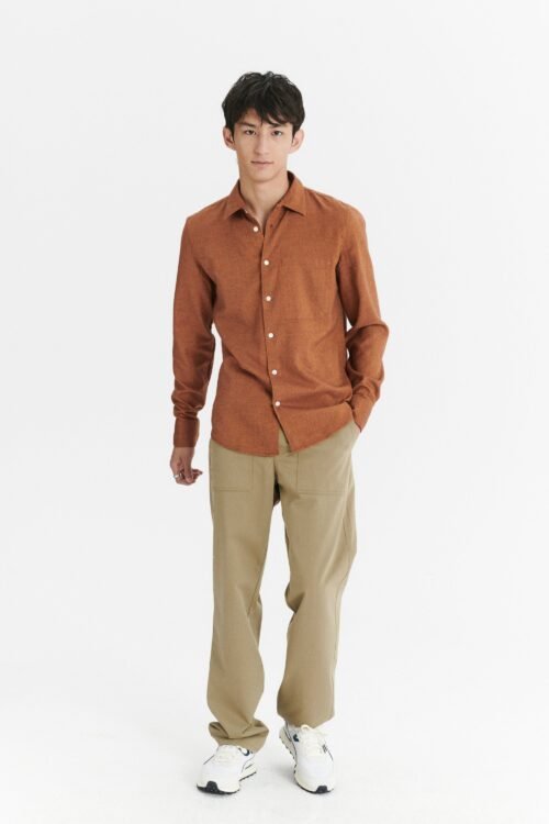 Feel Good Shirt in a Double Brushed Rusty Orange Italian Cotton Flannel by Canclini