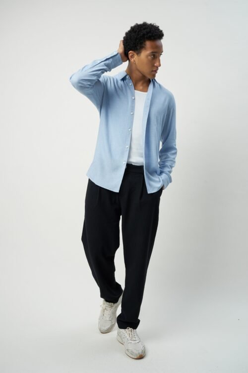 Feel Good Shirt in a Sky Blue Airy Mix of Portuguese Merino Wool and Modal