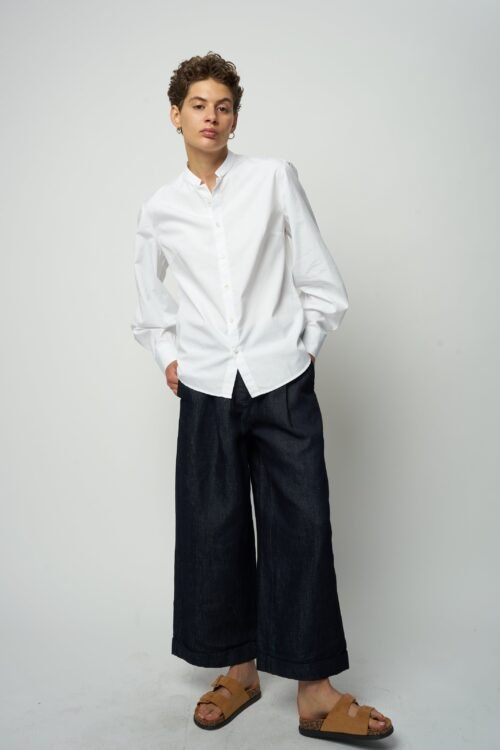 Relaxed White Organic Poplin Shirt with Bulky Sleeves