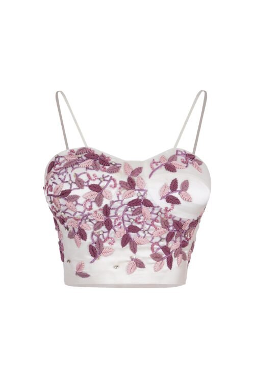 Floral-Embroidered Bustier Top