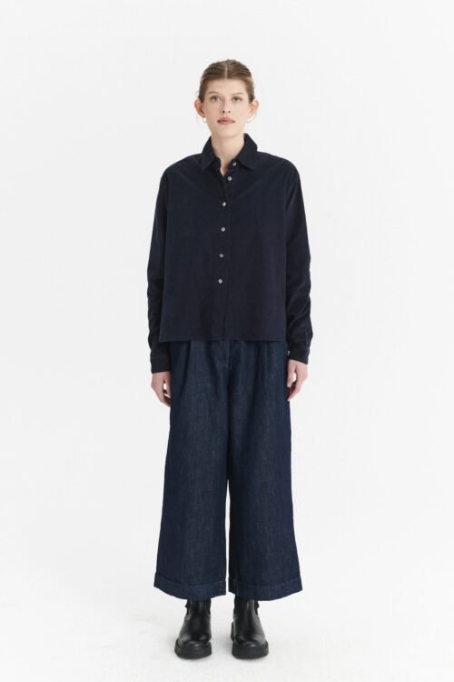 Relaxed Cropped Blouse in the Finest Navy Blue Japanese Corduroy