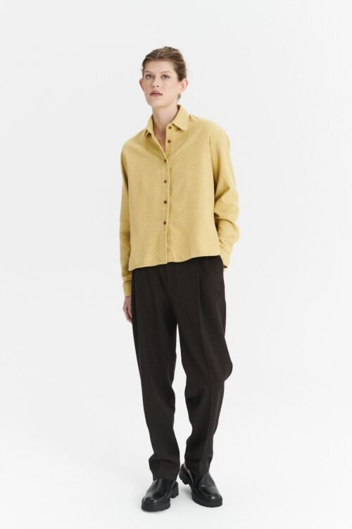 Shirt in the Finest Portuguese Flannel in Mélange Yellow and Beige