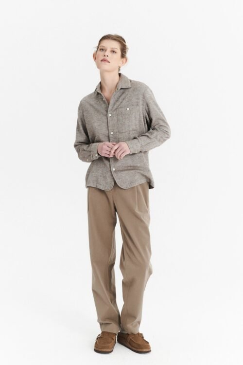 Shirt in the Finest Beige, Brown and Rust Mix of Italian Cotton, Silk and Wool