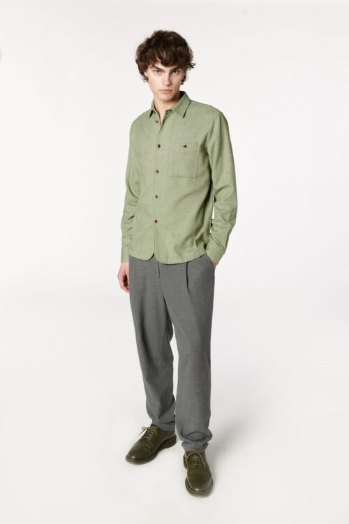 Strong Shirt in a Mélange Green and Beige Fine Portuguese Cotton Flannel