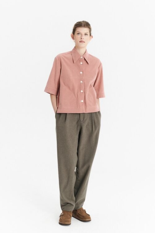 Relaxed Shirt Jacket in a Dusty Pink Japanese Mini Corduroy