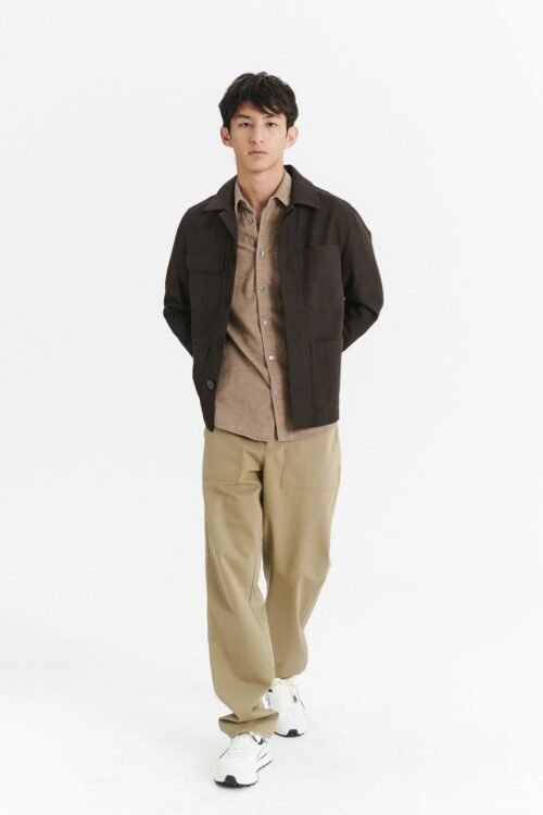 Workwear Jacket in the Finest Brown Italian Mix of Wool and Cotton