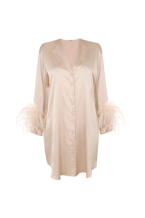 Camille Silk and Feather Shirt Dress