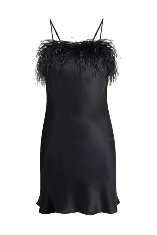 Camille Feather Trim Silk Slip Dress